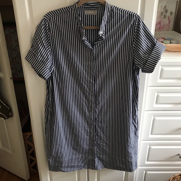 Everlane Dresses & Skirts - Everlane cotton collarless stripe shirtdress 8 EUC